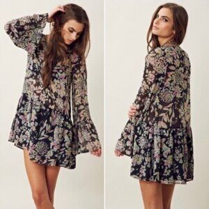 FOR LOVE AND LEMONS "DOLLED UP" RUFFLE GREEN/PINK MINI DRESS SIZE MED